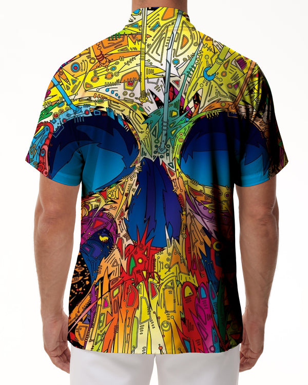 
Colorful digital printing men's casual shirt personality design skull shirt summer loose short sleeve fashion Halloween skull lapel button shirt top short sleeve
                