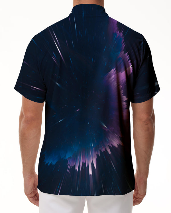 
Purple meteor shower tropical four seasons daily casual style Hawaiian button abstract print geometric men's shirt travel short-sleeved clothes
                