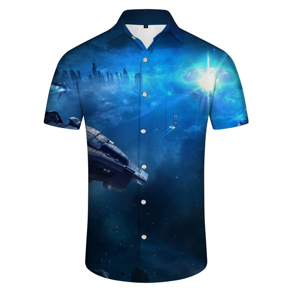 
Ocean sailing cruise ship sinking blue retro men's shirt short sleeve sports regular shirt casual short sleeve shirt beach vacation street
                