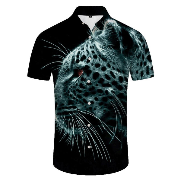 
Tiger Print Fashion Men's Hawaiian Shirt Casual 3D Printed Pattern Summer Loose Short Sleeve Top Trendy Lapel Button Beach Shirt Black
                