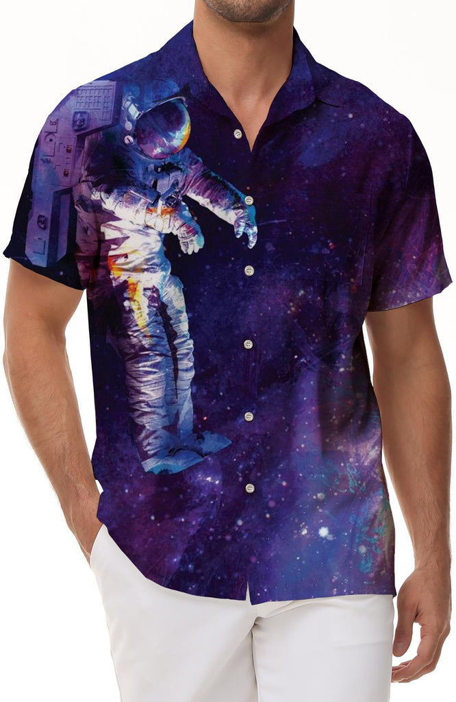 Cool and fashionable purple outer space men's casual short-sleeved shirt Hawaiian tropical four seasons 3d digital printing top