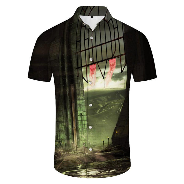 
Digital printing pattern retro loose short sleeve men's tropical Hawaiian button-down short sleeve shirt lapel comfortable and breathable
                