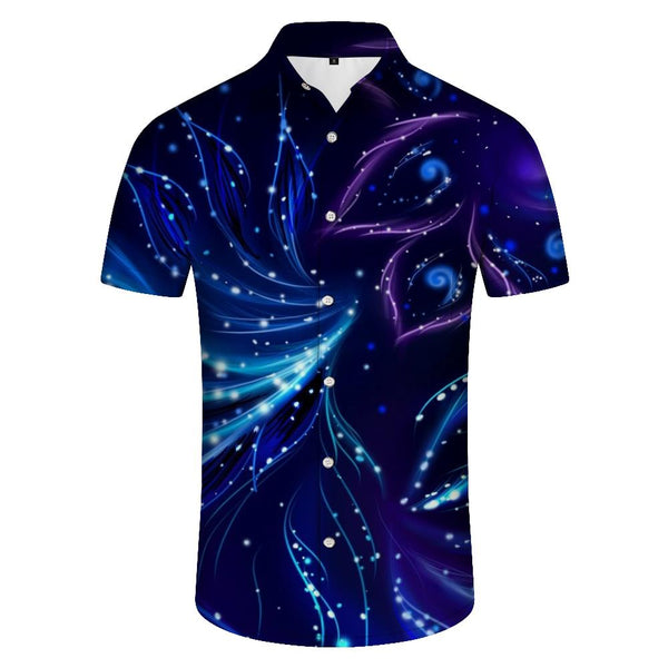 
Navy Blue Artistic Petals Galaxy Print Men's Regular Cuban Collar Short Sleeve Shirt with Pockets and Button Closure
                