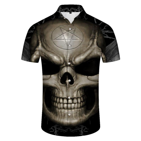 
Casual Men's Button Short Sleeve Hawaiian Shirt Beach Top Gothic Witch Skull Black
                