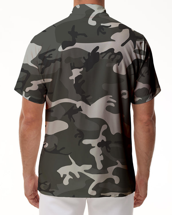 
Gray camouflage 3d print men's outdoor shirt Hawaiian tropical lapel button seaside beach shirt short sleeve
                