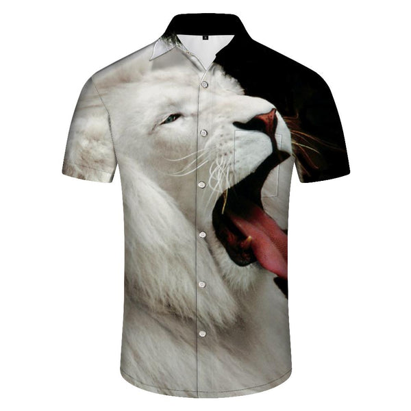 
Liberty White Elegant Lion Shirt New Men's 3D Printed Animal Pattern Short Sleeve Button Hawaiian Party Top
                