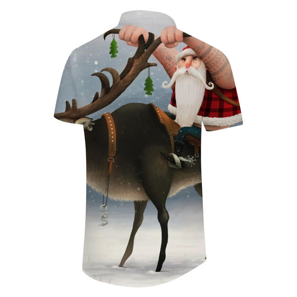 
Funny Santa Claus Print Shirt Party Designer Short Sleeve Christmas Men's Button Down Short Sleeve Shirt
                