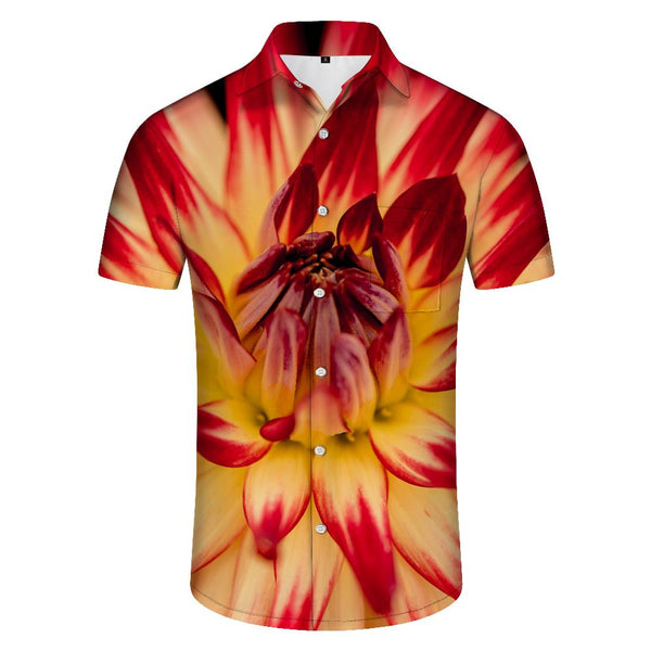 
Chrysanthemum Color Hawaiian Button Lapel Short Sleeve Shirt 3D Digital Printing Men's Fashion Retro Trend Shirt Button Short Sleeve Shirt
                