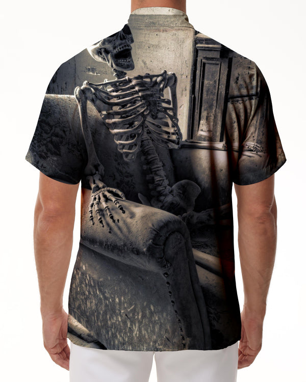 
Hip Hop Skull Pattern Loose Men Street Fashion Casual Retro Skull 3D Printed Summer Lapel Top Hawaiian Button Down
                