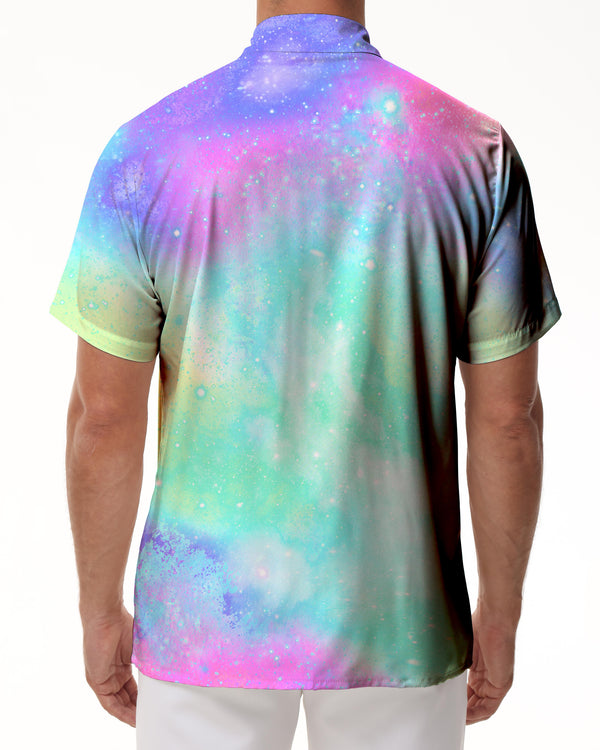 
Colorful Starry Sky Pattern Men's Fashion Trend Short Sleeve Button Shirt Tropical Hawaiian Button Lapel Regular Shirt
                