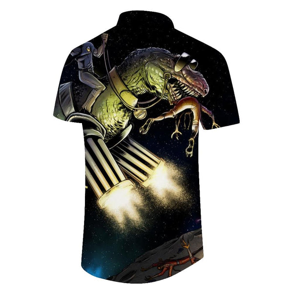 
Personalized 3D digital printing mount Tyrannosaurus Rex black Hawaiian casual daily travel loose short-sleeved shirt men
                