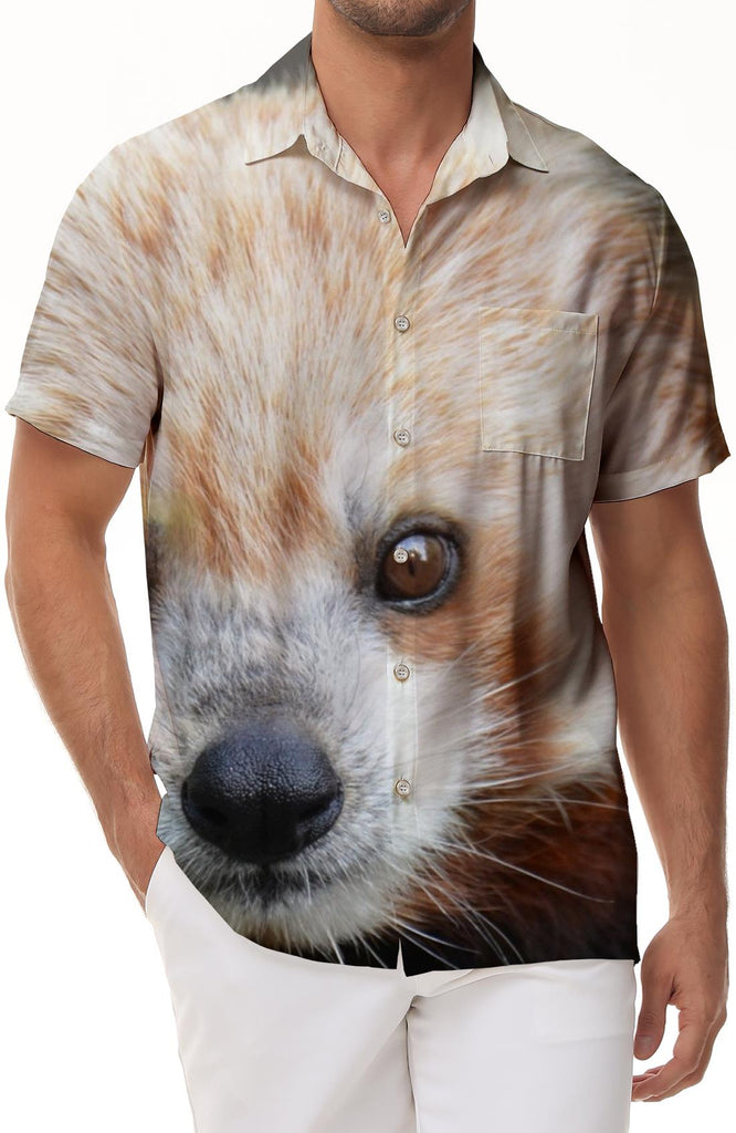 3D digital printing tropical four seasons Hawaiian button lapel pocket casual style men's red panda lapel button short sleeve shirt top