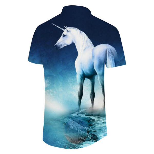 
Cool White Unicorn Tropical Hawaiian Men's Pocket Short Sleeve Shirt Suitable for Outdoor Party Casual Style
                