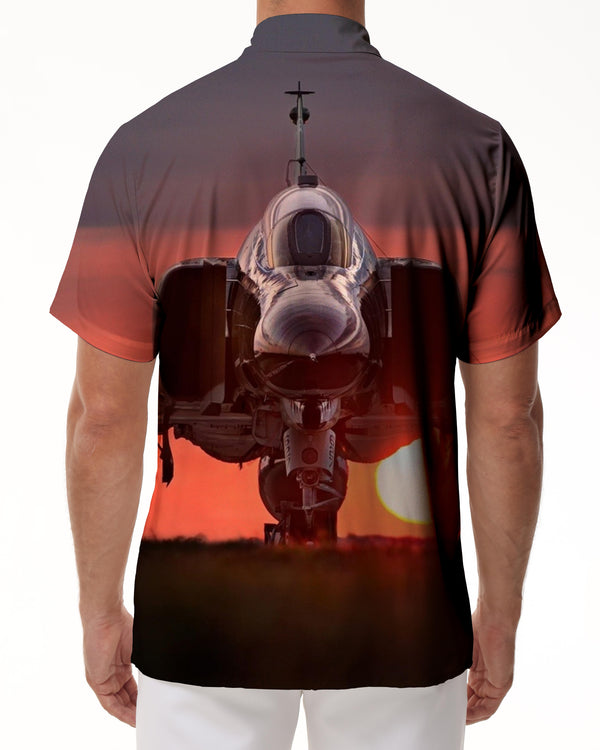 
Vintage Fighter Print Men's Chest Pocket Breathable Hawaiian Shirt Short Sleeve Flight
                