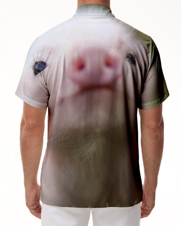 
Sweet and Cute Piglet Top Style Collar Short Sleeve Shirt Men's Casual Button-down Hawaiian Short Sleeve Beach Pink
                