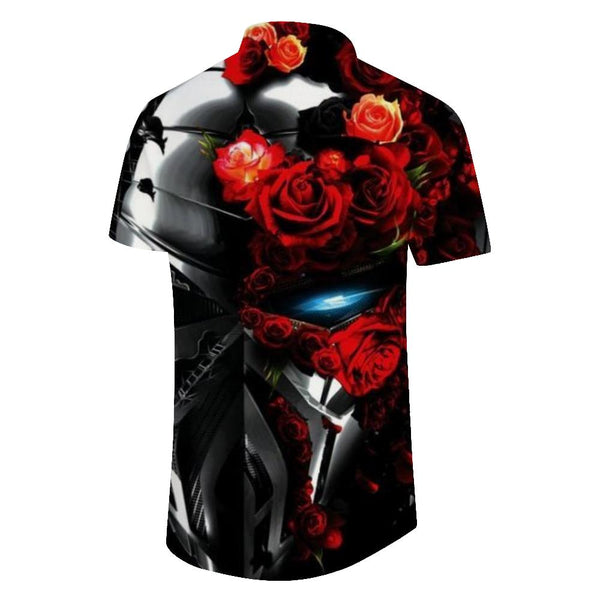 
Summer Men's Gothic Skull Vintage Rose Flower Print Shirt Lapel Button Short Sleeve Shirt Holiday Party Beach Top
                