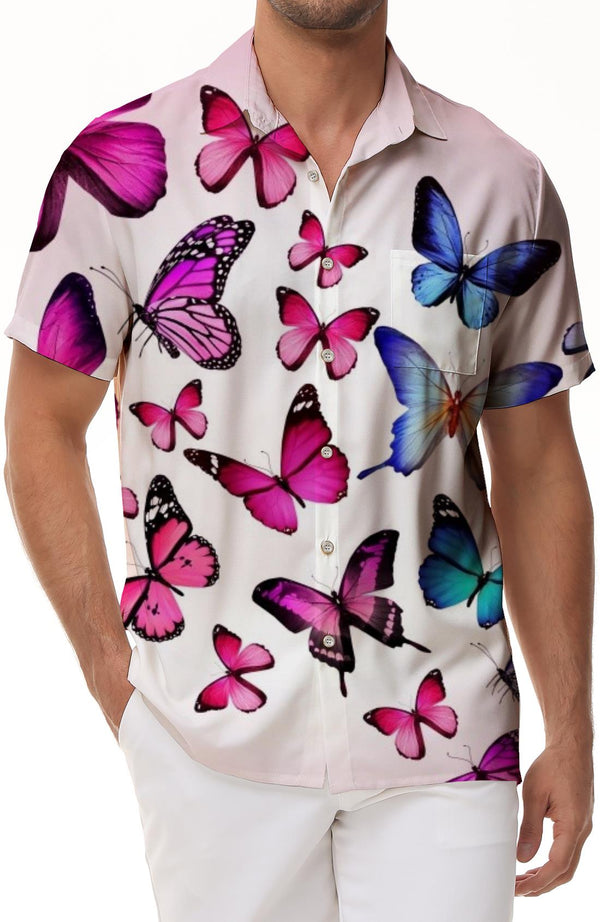 Butterfly Pattern Four Seasons Men's Shirt Short Sleeve Lapel Button Beach Shirt Tropical Vacation