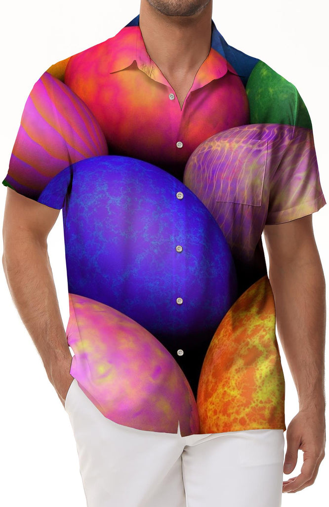 Happy Easter Men's 3D Printed Bunny Shirt Short Sleeve Summer Fashion Lightweight Breathable Hawaiian Button Lapel Shirt
