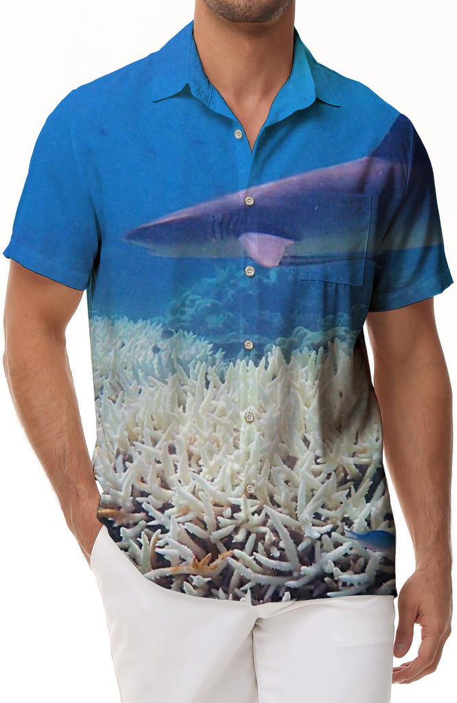 Fierce Shark Animal Print Men's Short Sleeve Shirt Casual Polyester Loose Button Top 3D Digital Printing Seabed