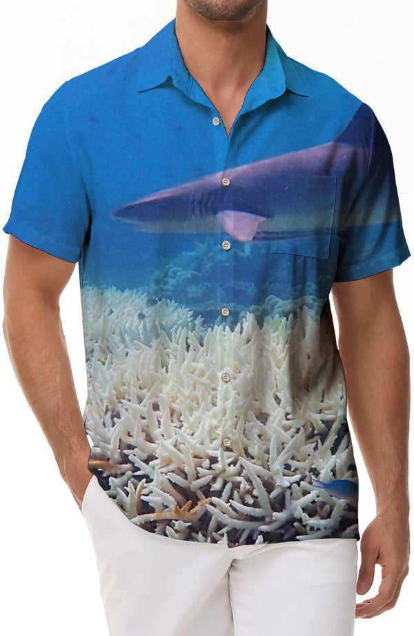 Fierce Shark Animal Print Men's Short Sleeve Shirt Casual Polyester Loose Button Top 3D Digital Printing Seabed