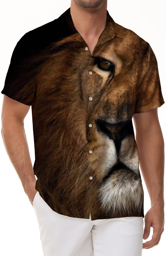 Beautiful Mighty Lion Portrait Men's Casual Shirt Short Sleeve Hawaiian Casual Shirt Regular Style Top Beach Ocean