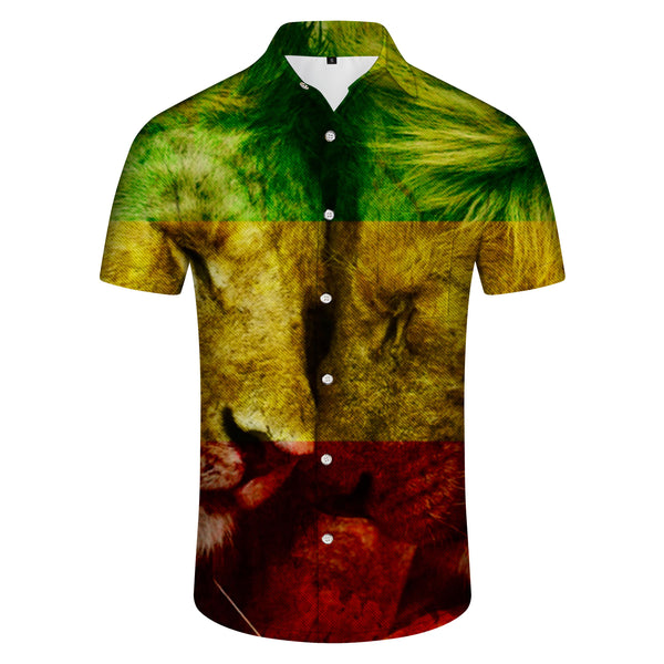 
Men's Red Yellow Green Rasta Flag Warm Animal Print Shirt Hawaiian Casual Short Sleeve Shirt Button Pocket Shirt
                