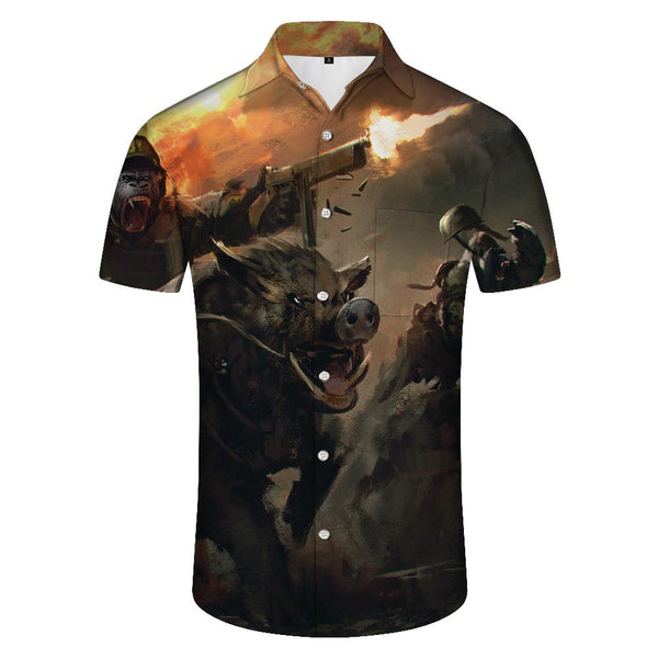 
Mixed color animal world 3d digital printing Hawaiian tropical casual men's short sleeve loose and comfortable daily street
                