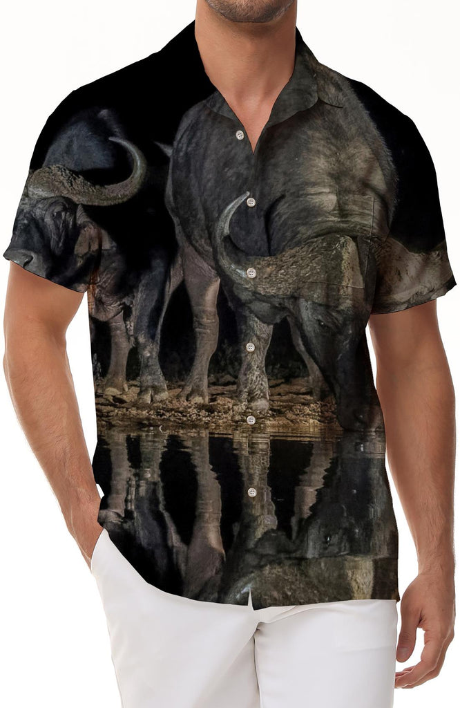 Cow African Wildlife Short Sleeve 3D Digital Printing Short Sleeve Shirt Hawaiian Button Lapel Pocket Tropical Short Sleeve Shirt Four Seasons
