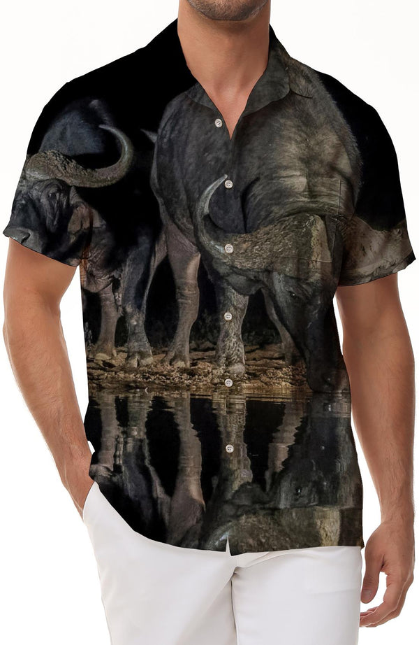 Cow African Wildlife Short Sleeve 3D Digital Printing Short Sleeve Shirt Hawaiian Button Lapel Pocket Tropical Short Sleeve Shirt Four Seasons