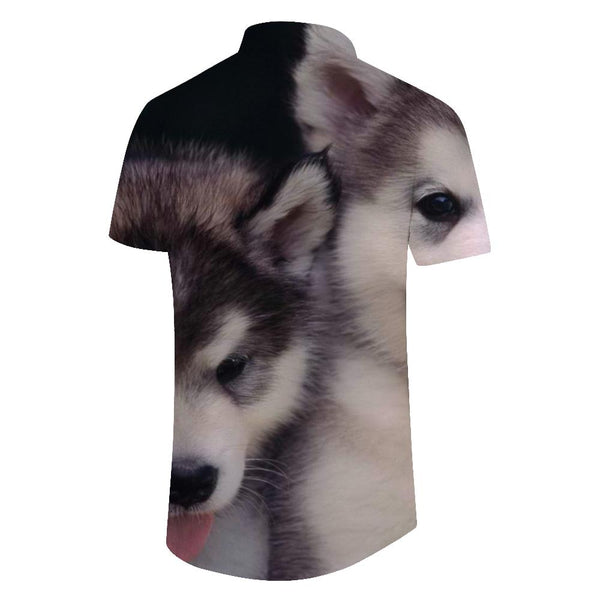 
Husky Print Casual Fashion Beach Summer Shirt Men's Short Sleeve Button Top Shirt Cute
                