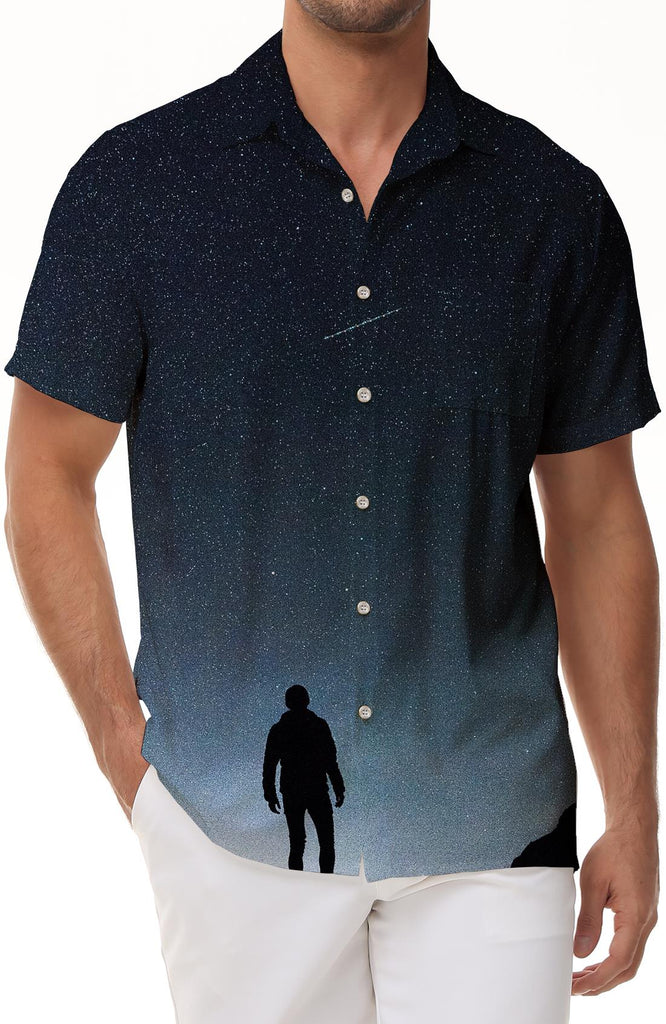 Night Sky Sunset Mens Hawaiian Shirt Summer Beach Tropical Short Sleeve Button Shirt Short Sleeve