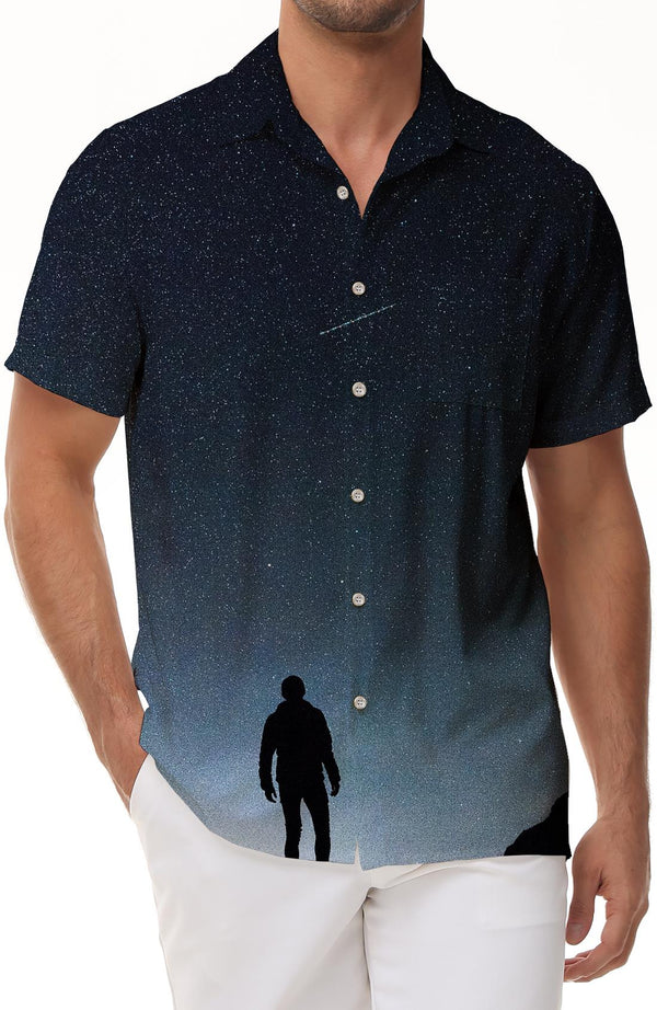 Night Sky Sunset Mens Hawaiian Shirt Summer Beach Tropical Short Sleeve Button Shirt Short Sleeve