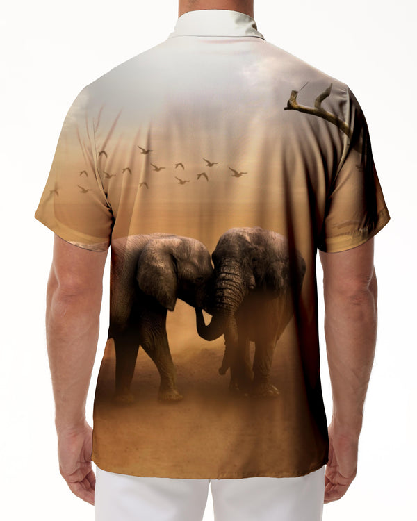 
Elephant in the Desert Short Sleeve Lapel Shirt Comfortable Casual Loose Fit Men's Shirt Casual Button Beach Wear
                