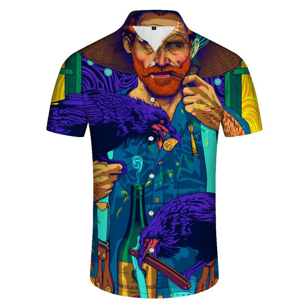 
Vincent Van Gogh Fun Facts Book Digital Print Casual Loose Men's Daily Travel Short Sleeve Shirt Button Pocket Lapel Hawaiian Clothing
                