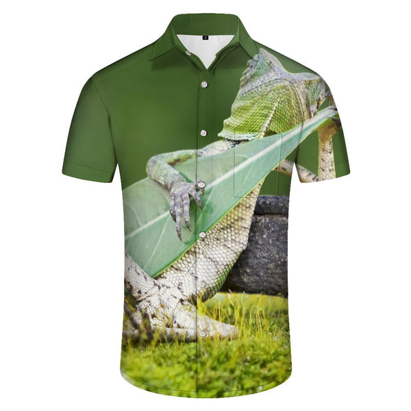 
Forest Fun Lizard Men's Casual Regular Style 3D Printed Pattern Four Seasons Hawaiian Shirt Short Sleeve Shirt Chameleon Lizard Pattern
                
