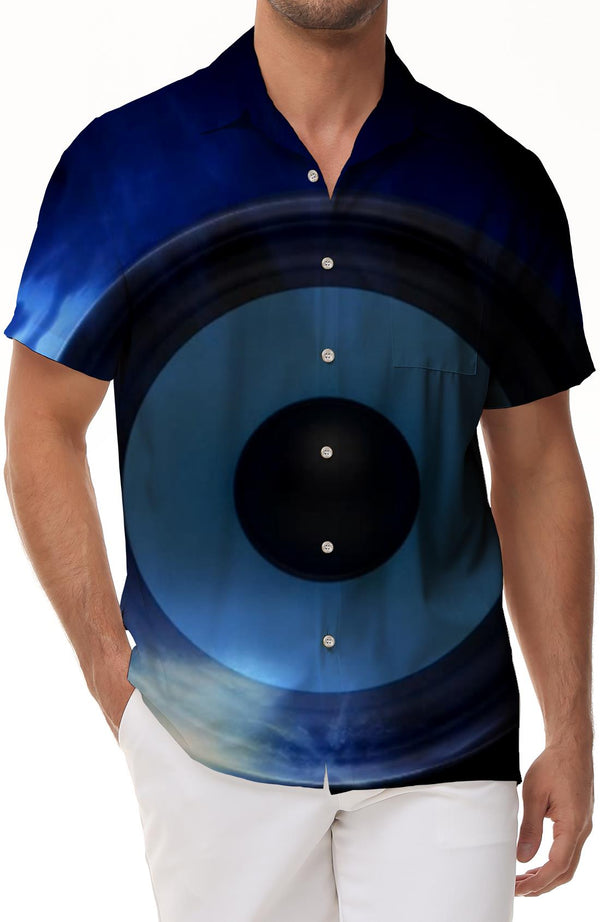 Navy blue drum plate four seasons men's lined short-sleeved shirt printed tops men's printed shirt short-sleeved beach button style