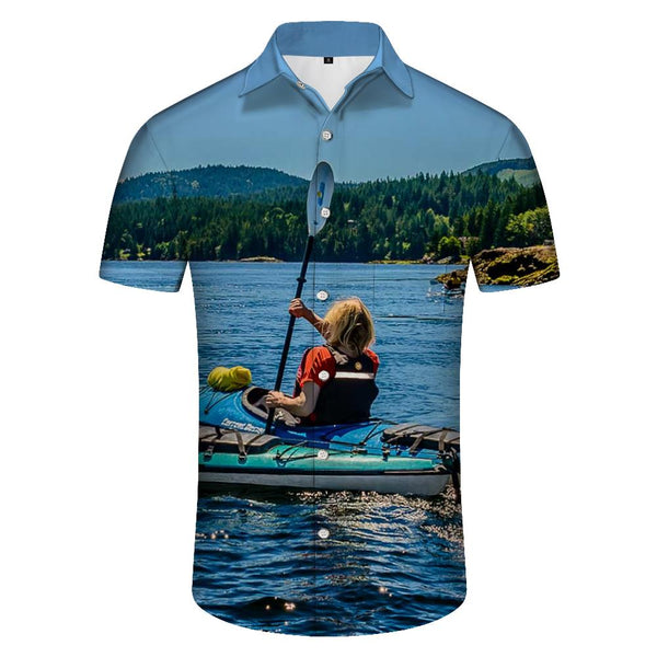 
Natural environment sports kayaking men's outdoor street casual style Hawaiian tropical short-sleeved shirt trend
                