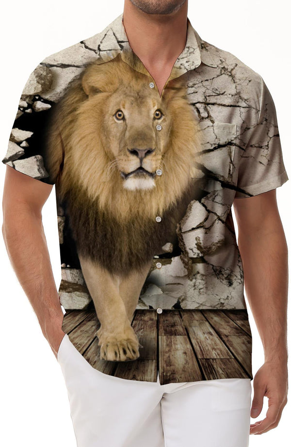 Lion King Fashion Men's Shirt Short Sleeve Four Seasons Hawaiian Button Lapel Outdoor Home Party Clothing