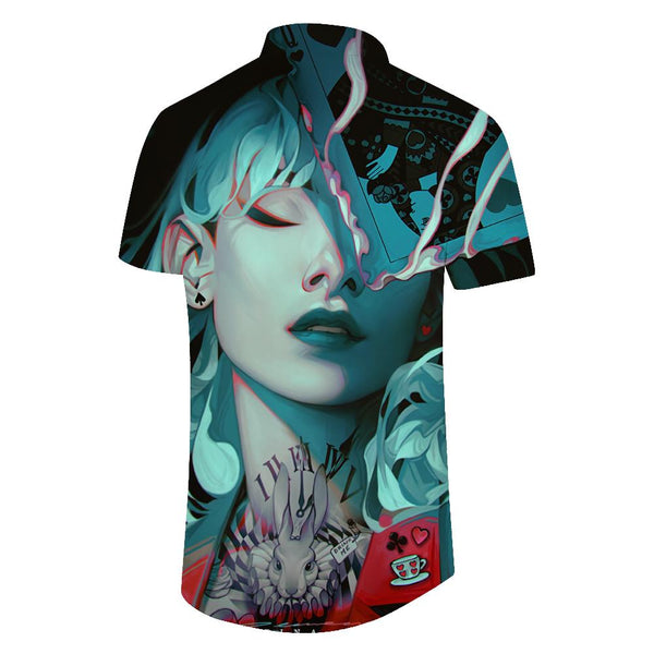 
Psychedelic Japanese Geisha Pattern Men's Short Sleeve Shirt Hawaiian Button-down Short Sleeve Loose Pocket Shirt Top
                