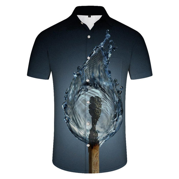 
Abstract water flame pattern men's casual loose short-sleeved shirt Hawaiian button lapel short-sleeved shirt fashion
                