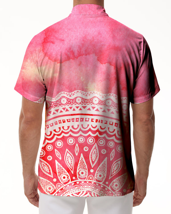 
Pink Colored Men's Casual Summer Tops Fashion Men's Shirt Tropical Casual Short Sleeve Button Print Beach Shirt
                