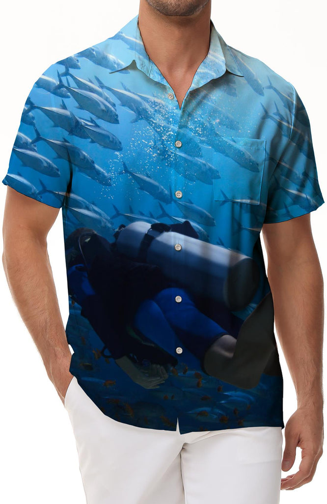 Underwater World Fish Diving Casual Loose Men's Short Sleeve Shirt Hawaiian Tropical Summer Short Sleeve Shirt Beach