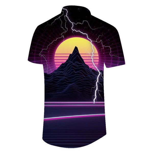 
Hills and yellow moon summer beach classic fit Hawaiian seaside vacation men's retro short sleeve shirt casual button down shirt
                