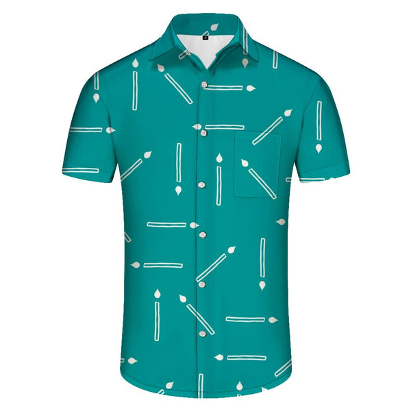 
Blue candle graphic print summer outdoor short sleeve shirt men's casual loose shirt casual button polyester beach hawaiian candle shirt
                