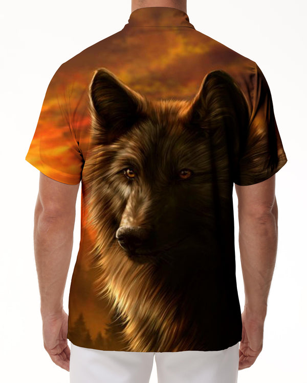 
Wolf Head Tropical Beach Shirt Hawaiian Button Men's Casual Shirt Short Sleeve Brown
                