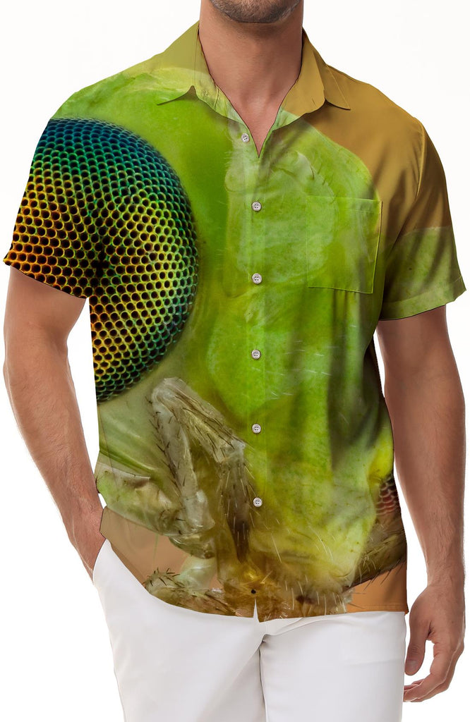 Green Insect Men's Casual Button Shirt Short Sleeve Cuban Shirt Print Summer Short Sleeve Shirt Tops