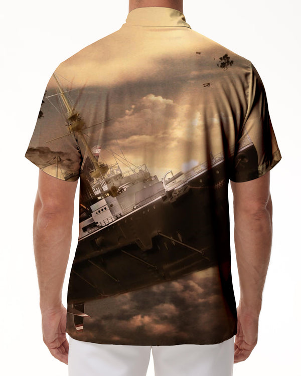 
Dream sky floating cruise ship men's loose casual short-sleeved shirt summer beach button casual top
                