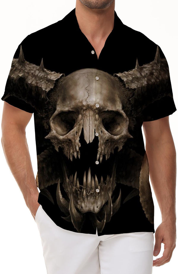 Satan goat head print pattern men's casual buttons lapel short -sleeved Hawaiian shirt beach top