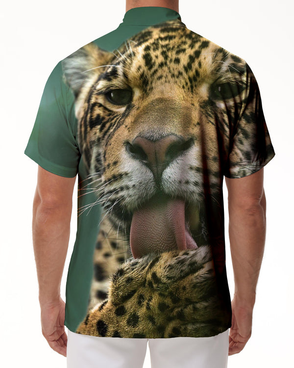 
Naughty and cool little leopard men's animal short-sleeved Hawaiian button sports breathable fashionable and comfortable short-sleeved
                