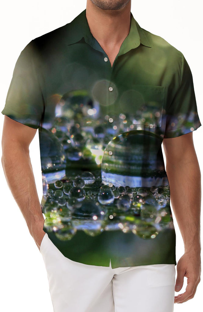 Natural environment leaves with water drops on them Men's Hawaiian shirt short sleeve button down shirt tops for casual beach
